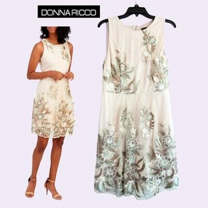 DONNA RICCO NEW Soft Girl Floral Embroidery Chiffon Fit&Flare Dress 12 - Picture 1 of 12