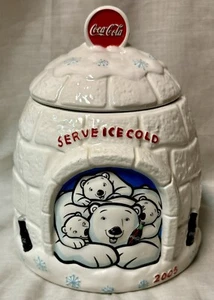 COCA-COLA IGLOO POLAR BEAR Ceramic COOKIE JAR 2005 Houston Harvest #1723 - Picture 1 of 4