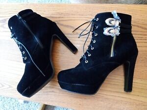 New Black Velvet Lace Drag Stilleto Platform Shoes Boots. Wms 49.  Men's 12 