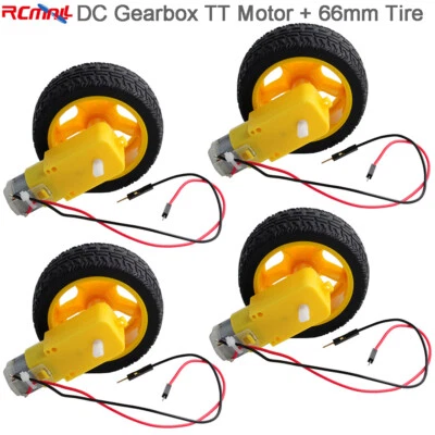 4pcs DC Gearbox TT Motor 3-6V 200RPM 1:48 + Tire Wheel for Smart Car Robot - Image 1 of 4