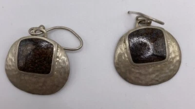 Silpada Sterling Silver And Bronzite Hammered Disk Dangle Earrings 3.4g W1414 - Image 1 of 4