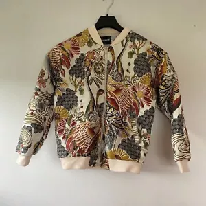 Embroidered Brocade Floral & Crane Bomber Jacket (XXL) - Picture 1 of 13