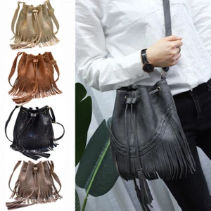 Women Fashion Tassel Drawstring Shoulder Bag Crossbody Bag PU Leather - Picture 1 of 18