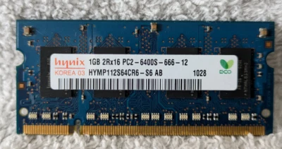 Hynix 1GB 2Rx16 PC2-6400S-666-12 SO-DIMM HYMP112S64CR6-S6 AB DDR-2 Laptop Memory - Image 1 of 2