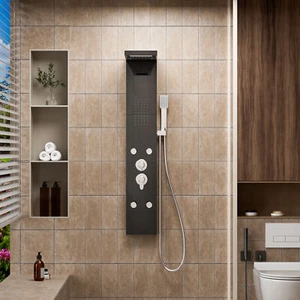 Black Shower Panel System Multi-speed Gentle And Rain-like Spray Handheld Shower - Picture 1 of 12