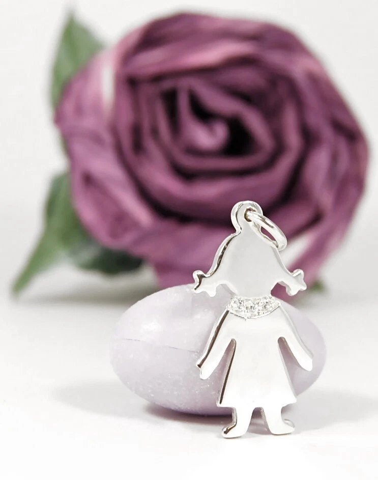 Bimba ciondolo argento 925 cubic zirconia pendente collana girocollo bambina - Immagine 1 di 3