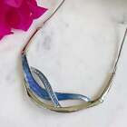 Statement Silver & Blue Enamel Necklace Crystal For Women Gift For Her Jewelry