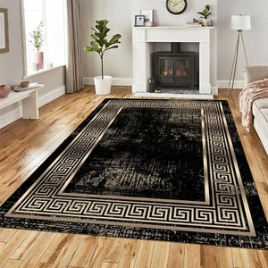 Black and Gold Ancient Greek Wave Rug, Greek Mythology, Modern Rug, Printed Rug - Picture 1 of 12