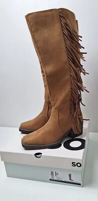 ¡NUEVO EN CAJA! Sonoma Singalong Botas Altas con Flecos Imitación Gamuza Coñac Para Mujer 5M Ancho Pantorrilla Foto 1 de 4