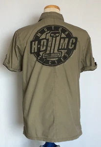 Harley Davidson Mens Button Down Short Sleeve Shirt Large Khaki #1 Patch HD - Bild 1 von 11