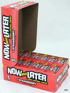 Now and Later Strawberry Candy Chews 24 Count 6 Piece Bars Bulk Taffy Candies - Picture 1 of 9