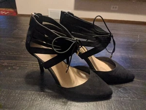 Lane Bryant Lace Up Laser Cut Faux Suede Stiletto Sandals in Black Size 9W - Picture 1 of 8