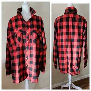 Size XL Design in Italy Luxury Red/Black Checkered Plaid Button Up Long Sleeved - Picture 1 of 22
