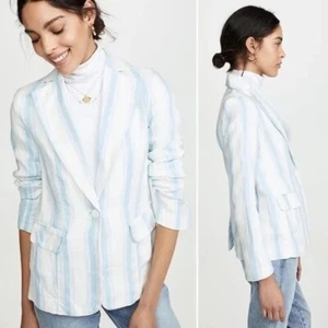 FRAME Off White & Blue Lightweight Linen Blazer or Jacket Sz 2 - Picture 1 of 9