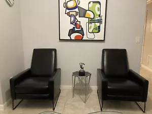 Pair Of DWR Flight Recliner Black Leather Jeffrey Bernett Nicholas Dodziuk - Picture 1 of 11
