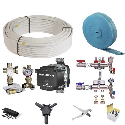 WATER UNDERFLOOR HEATING KIT 2 to 12 PORT MANIFOLDS GRUNDFOS A RATE PUMP PACK - Image 1 of 4