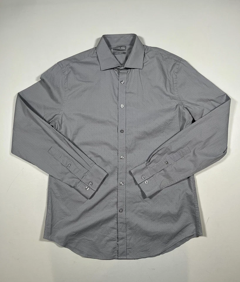 Camisa Michael Kors Grande 16 34/35 Calce Ajustado Elastizada Micro Punto Vestido con Botones Foto 1 de 4