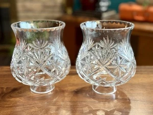 Pair of 6.25” Crystal Hurricane Candle Lamp Shade Cut Glass Diamond Fan HEAVY - Picture 1 of 18
