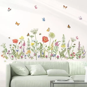 Wildflower Grass Wall Stickers Garden Flower Butterflies Wall Decals Living R... - Picture 1 of 6
