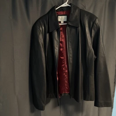 Chaqueta de cuero para mujer Worthington de piel de cordero negra extra grande ligera Foto 1 de 4