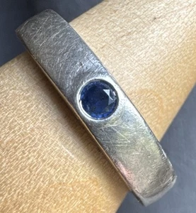 STUNNING Sapphire Sterling Silver 925 Gemstone 4.5mm Wedding Band Ring Size P - Picture 1 of 12