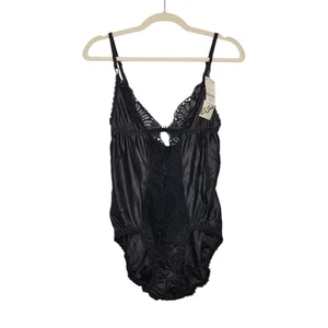 NWT Vintage Ce Soir Bali Black Teddy Bodysuit 36 Goth Emo 70s 80s Satin - Picture 1 of 9