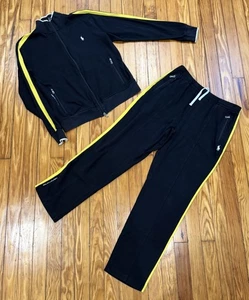 Polo Ralph Lauren Fleece Interlock Sweatsuit Black Yellow Set Size Large - Picture 1 of 3