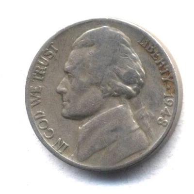 1948 S JEFFERSON NICKEL SCARCE RARE US AMERICAN OLD AUCTION  5 CENT COIN #6493 - Image 1 of 2