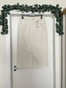 Marks And Spencer Cream Denim Straight Skirt, 14 Long, Front Slit, New £29.50 - Picture 1 of 19