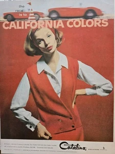 1958 Mujer Catalina Rojo California Colores Chaleco Falda Vintage Moda Anuncio - Imagen 1 de 1