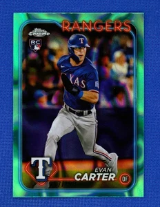 2024 Topps cromo Evan Carter #136 Aqua RayWave refractor 157/199 RC Rangers - Imagen 1 de 2