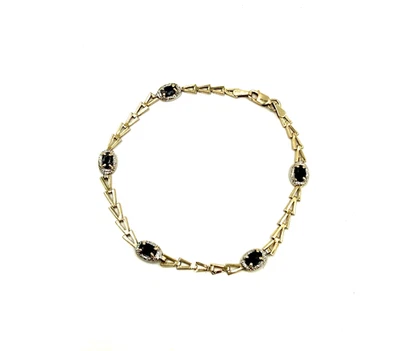 Brazalete de tenis de 7 pulgadas con cadena de eslabones de flecha de piedras preciosas de zafiro natural de dos tonos de oro de 10k Foto 1 de 4