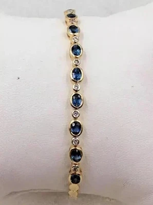 Pulseira de tênis feminina 7 quilates corte oval safira moissanita folheada a ouro amarelo 14k - Imagem 1 de 3