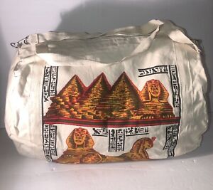VTG Egyptian Revival Duffle Gym Bag Canvas Satchel Travel Bag Egypt Sphinx