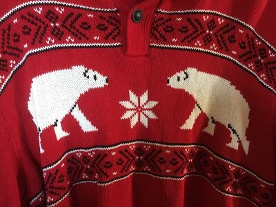 Ralph Lauren Chaps Red Alpine Intarsia Polar Bear Sweater- Mens Size XL - Image 1 of 4