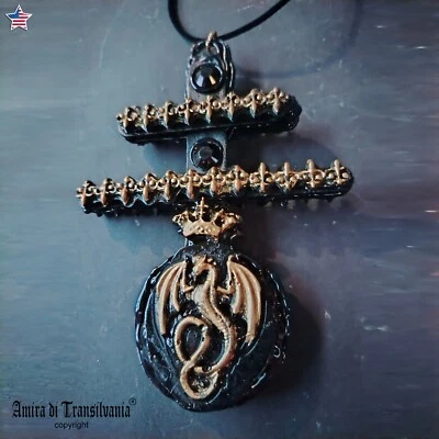 Crucifix Necklace Pendant Amulet Talisman Dracula Saint George Cross Dark Dragon - Image 1 of 4