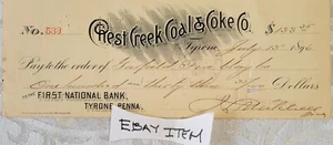 1896 TYRONE PENNA Scheck CHEST CREEK COAL & COKE COMPANY Scheck - Bild 1 von 3