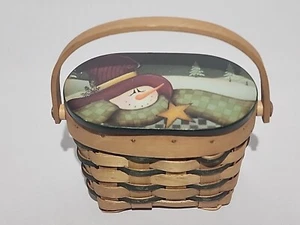 CRAZY MOUNTAIN BASKET SNOWMAN HEARTS Angela Anderson handbemalt 3,5”x6” - Bild 1 von 6