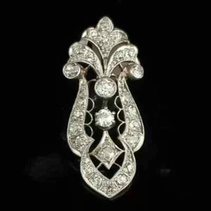 5.60Ct Round Cut Real Moissanite Antique Edwardian Brooch 14K White Gold Plated - Picture 1 of 6