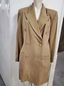 Emporio Armani Double Breasted Mini Blazer Tan Dress Long Jacket Wool 44 Melania - Picture 1 of 5