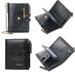 Cartera corta con cremallera de cuero para hombre con bloqueo RFID plegable gran capacidad - Imagen 1 de 45