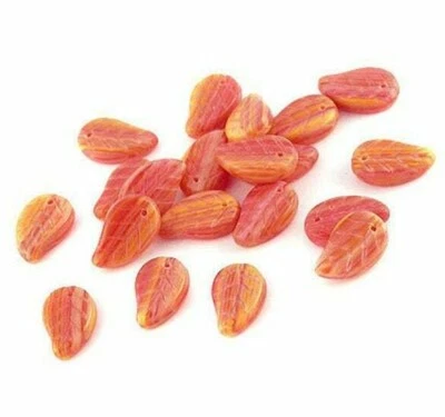 Vintage Czech Glass Leaf Beads - Orange Yellow - Pack of 20 Beads - Image 1 of 2