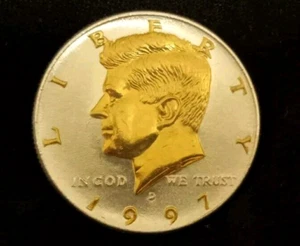 24 K gold and .999 silver plated Kennedy Half Dollar 1997-D - Picture 1 of 6