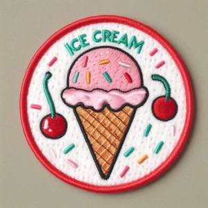 Ice Cream Cone Patch Printed Embroidered Iron-on Applique Backpack Sprinkles - Picture 1 of 11