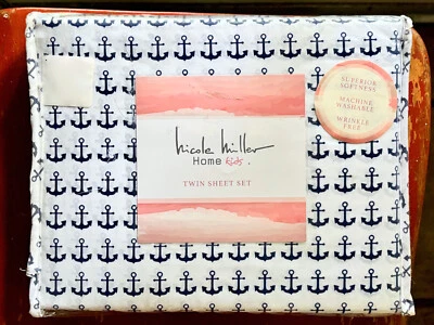 Nicole Miller Navy Blue Anchors Nautical TWIN SIZE Sheet Set (superior softness) - Image 1 of 4