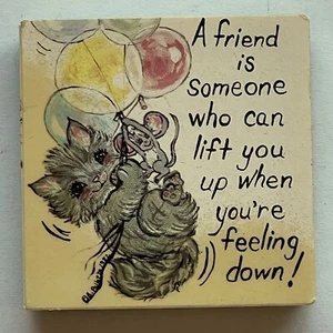 Kitten hanging From Balloons A FRIEND SOMONE WHO CAN LIFT YOU Vintage Magnet - Picture 1 of 2