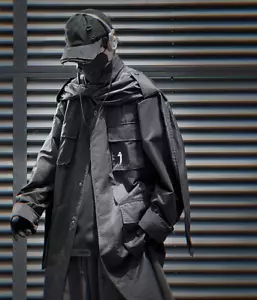 Functional style multi-pocket neck long trench coat men's loose casual coat - Picture 1 of 6