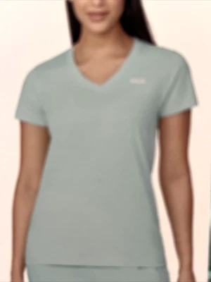 Top Fila Mujer Pequeño Azul Cuello en V Manga Corta Logo 100% Algodón Entrenamiento Activo Foto 1 de 4