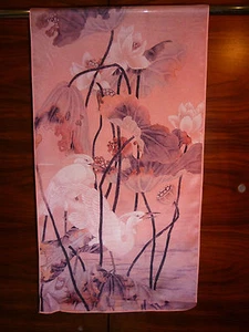 Crepe de chine long silk scarf Print of Lijiin oriental Crane among flowers NEW - Picture 1 of 2
