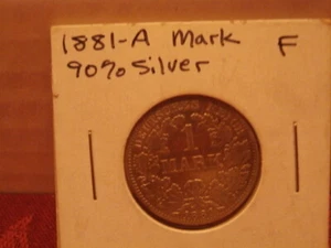 RARE 1881 GERMANY 1 A DUETCH MARK 90% SILVER LOW MINTAGE K M 7 GERMAN EMPIRE - Picture 1 of 3